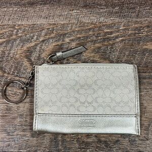 Coach Metallic Silver Leather Logo Keychain Wallet ID Holder